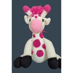 Handmade Crochet Giraffe Plush Pink Spotted Black Hoofed Adorable Toy Stuffed An